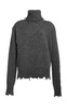 Distressed Wool-Blend Knit Turtleneck Top