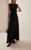 Silk-Skirt Open-Back Wool-Blend Maxi Dress