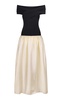 Lorraine Off-The-Shoulder Knit-Satin Combo Maxi Dress