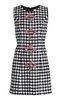 Embellished Houndstooth Linen-Blend Mini Dress