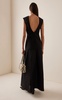 Silk-Skirt Open-Back Wool-Blend Maxi Dress