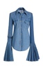 Recycled Denim Pleated Bell Sleeves Top