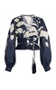 La Postale Belted Botanical Linen Balloon-Sleeve Top
