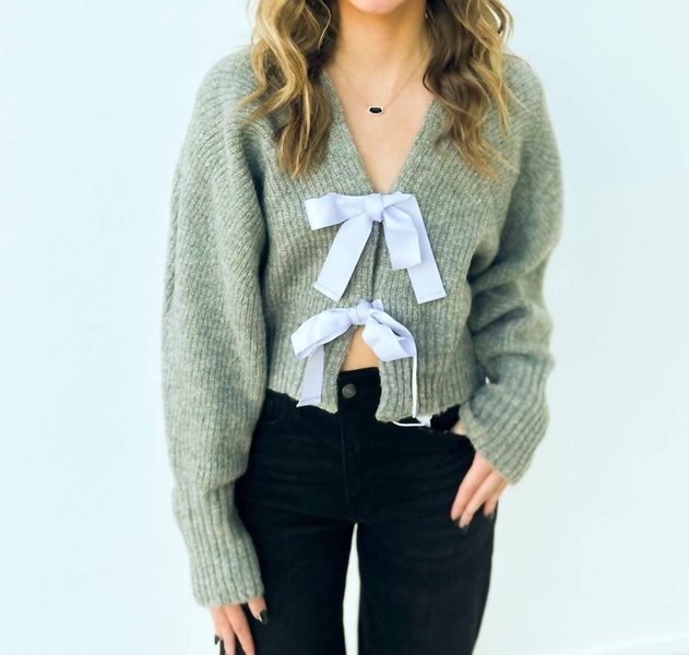 just can't say bow cardigan in h grey silver blue