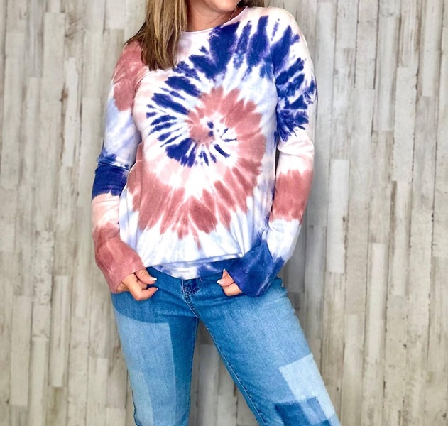ride or dye sweater in blue multi