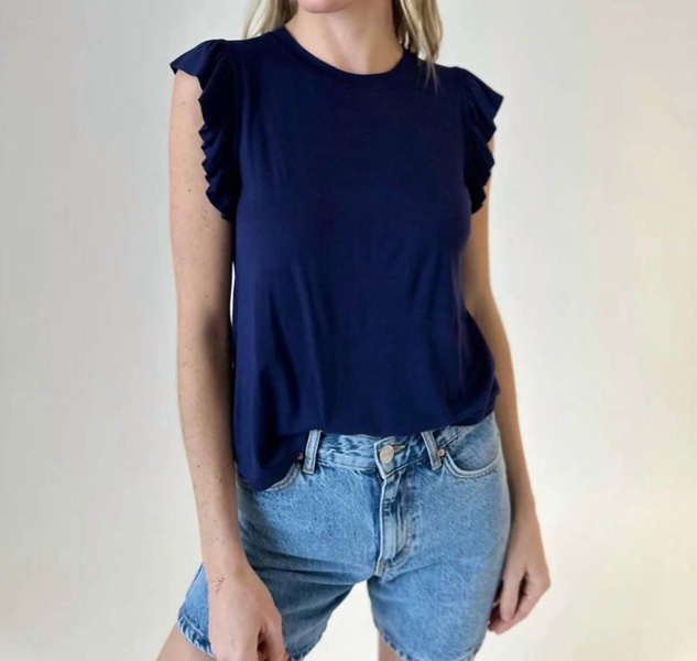 leah ruffle top in navy