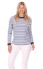 sunset pullover in navy, white & hydrangea stripe