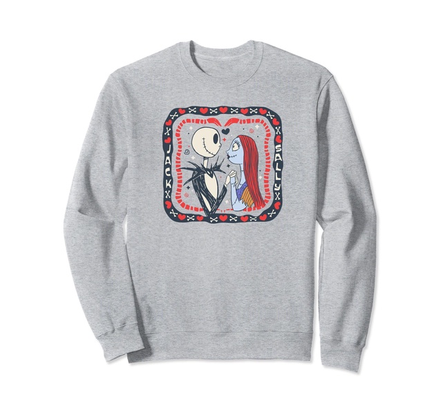 Amazon Essentials Nightmare Before Christmas Jack and Sally Valentine's Day Sweatshirt