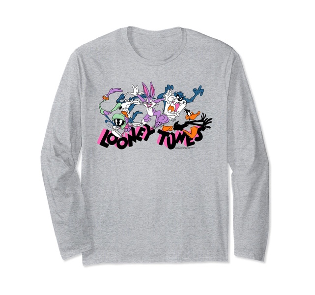 Amazon Essentials Looney Tunes Pink Logo with Running Characters Long Sleeve T-Shirt