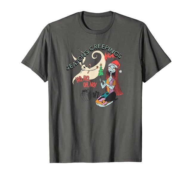 Amazon Essentials Men's Nightmare Before Christmas Sally and Zero Season’s Creepings T-Shirt, Grey Graphic Print, Small