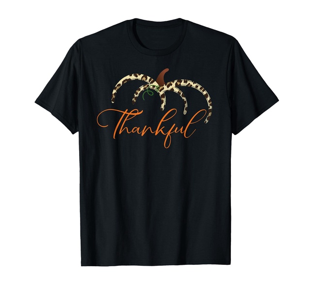 Fall Leopard Print Pumpkin Thankful women tee Be Blessed T-Shirt