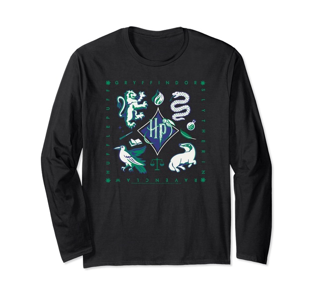 Amazon Essentials Harry Potter Hogwarts Houses Square Long Sleeve T-Shirt