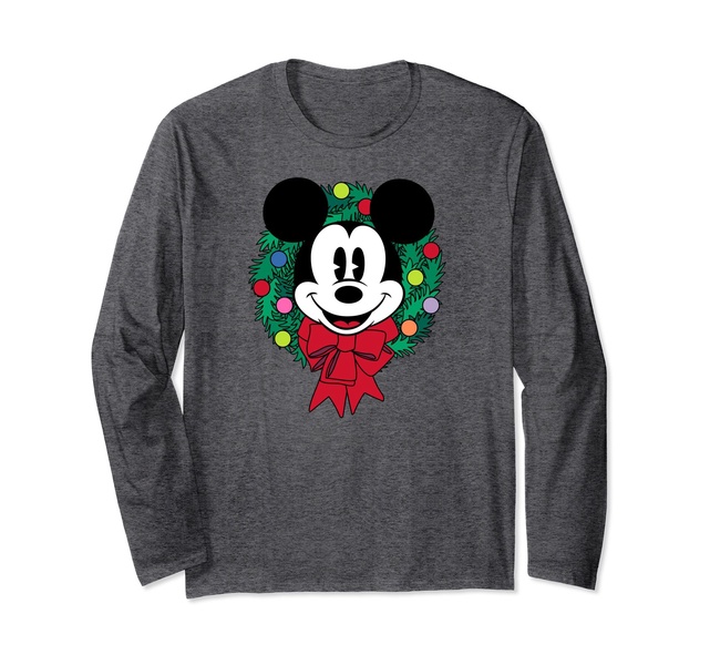 Amazon Essentials Mickey Mouse Festive Holiday Christmas Wreath Long Sleeve T-Shirt