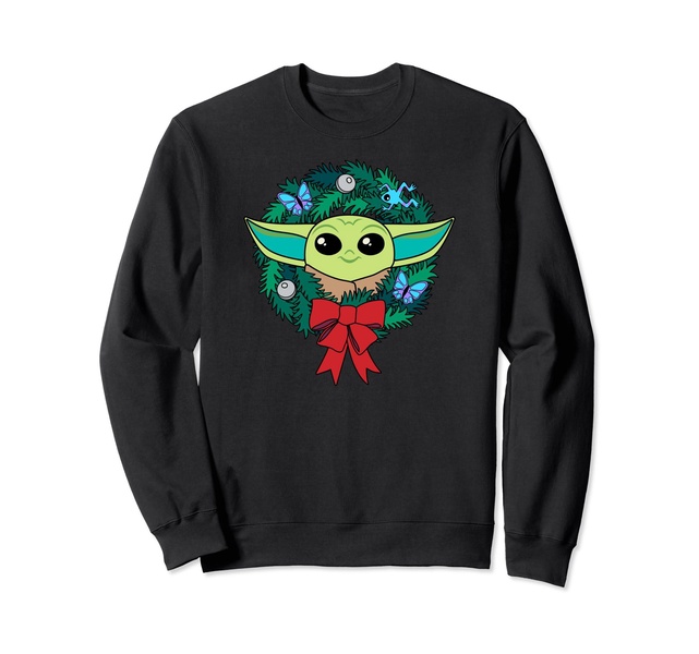 Amazon Essentials The Mandalorian Grogu Holiday Christmas Wreath Sweatshirt
