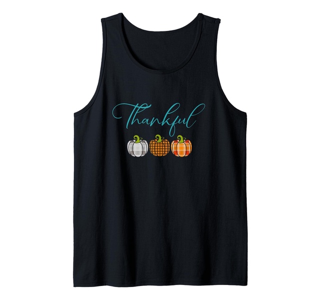 Fall Plaid Pumpkin Thankful women Thanksgiving Be Blessed Tank Top