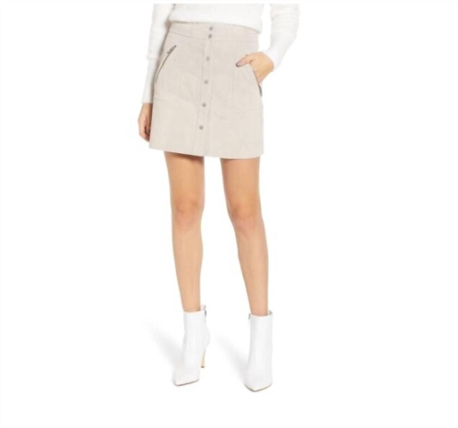 snap front suede leather zip a line mini skirt in nude