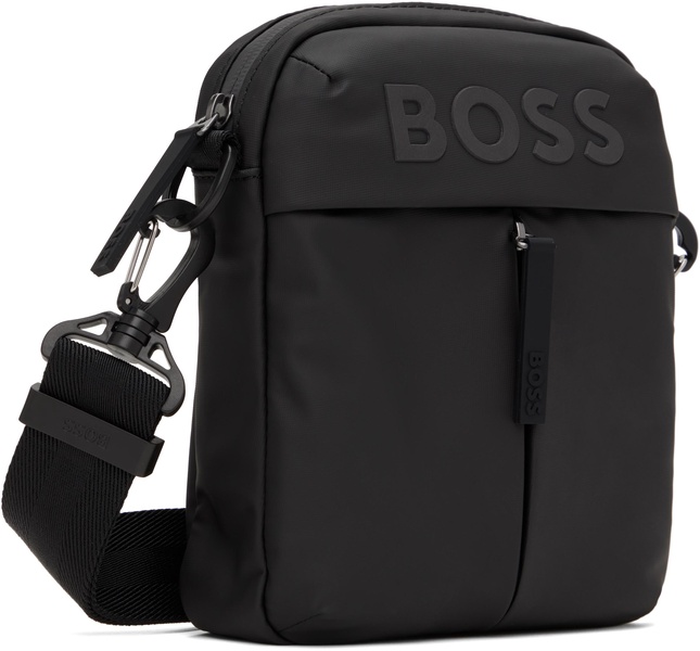 Black Faux-Leather Reporter Bag