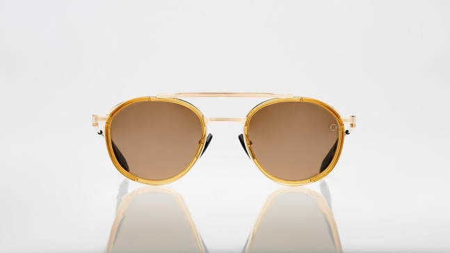 Sky Mapper - Brushed White Gold & Crystal Amber &  Dark Brown - 51 Sunglasses Glasses