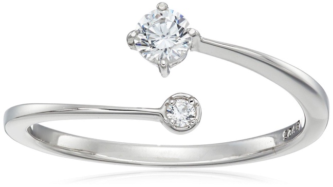 Amazon Essentials Platinum-Plated Sterling Silver Infinite Elements Cubic Zirconia 2-Stone Round Ring , (previously Amazon Collection)