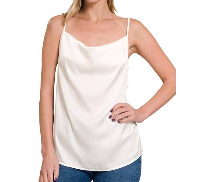satin charmuese cowl neck cami in ivory
