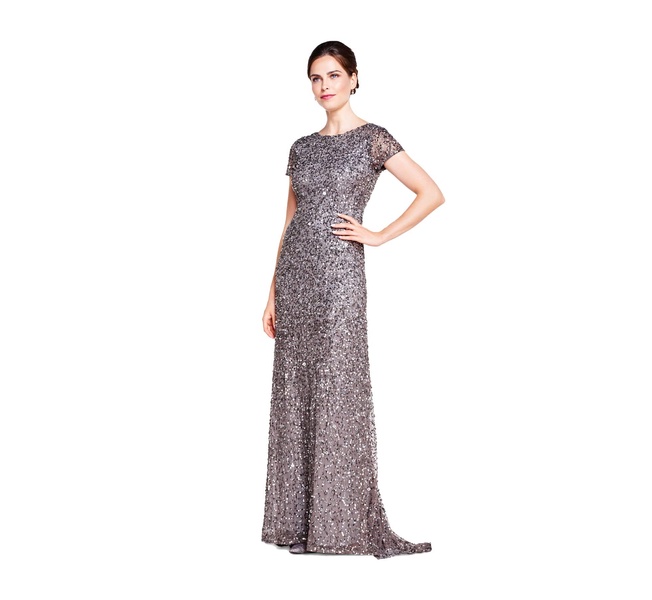 Adrianna Papell Women's 3/4 Sleeve Beaded Illusion Gown with Sweetheart Neckline