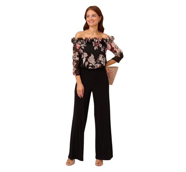 Adrianna Papell womens Print Chiffon Jersey Jumpsuit