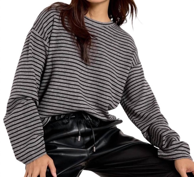 textured ottoman popover top in heather grey/black stripe