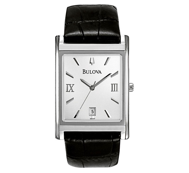 Men's Black Leather Strap Watch 45mm 96B107