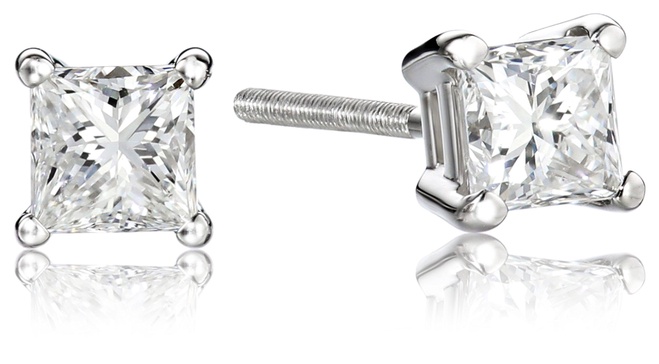 Amazon Essentials Certified Platinum Princess-Cut Diamond Stud Earrings (G-H Color, VS2 Clarity), (previously Amazon Collection)