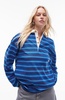 Topshop stripe long sleeve polo in blue