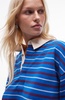 Topshop stripe long sleeve polo in blue