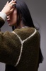Topshop knitted exposed contrast seam oversized sweater in khaki