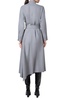 Half-Circle Inset Belted Long-Sleeve Midi Dress