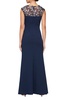 Long Matte Jersey Dress with Embroidered Illussion Neckline