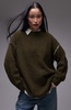 Topshop knitted exposed contrast seam oversized sweater in khaki