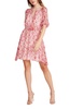 short sleeve tassel tie mini dress in red/white