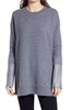 leather cuff mid length side slits wool sweater in gray