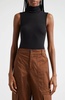 modal rib sleeveless turtleneck tank top in black