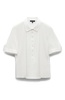 women's ribbed mixed media short sleeve polo, white
