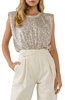 sequin sleeveless top in ivory