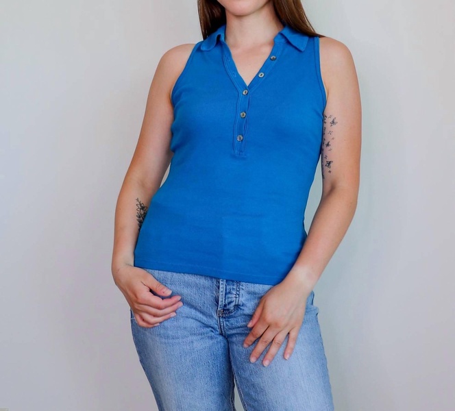 norah sleeveless polo in pacific blue