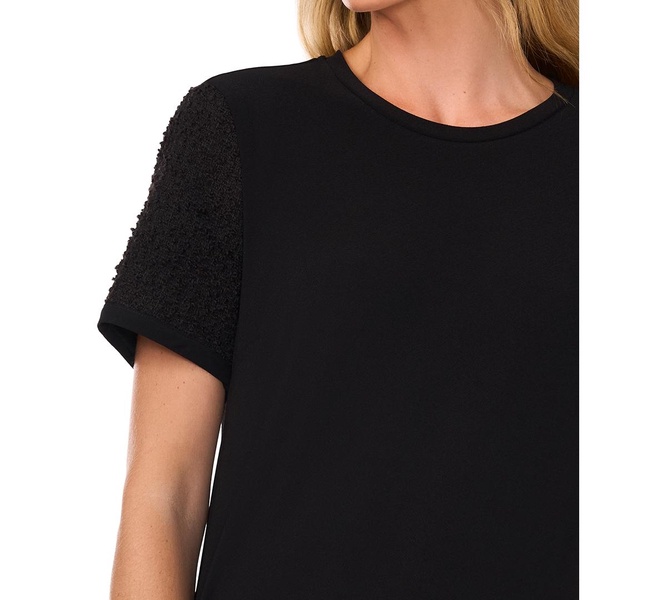 Women's Mixed-Media Tweed-Sleeve Top