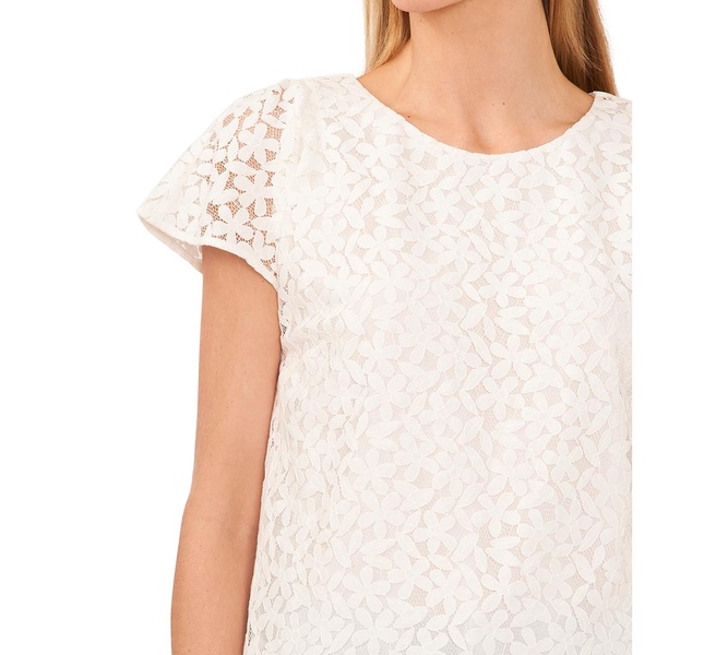 Women's Crewneck Flutter Sleeve Lace Top