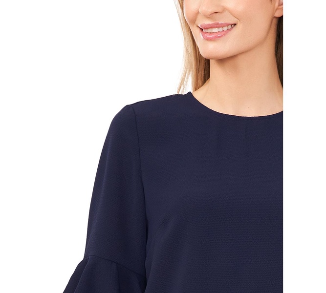 Women's Crewneck 3/4-Sleeve Ruffled Cuff Blouse