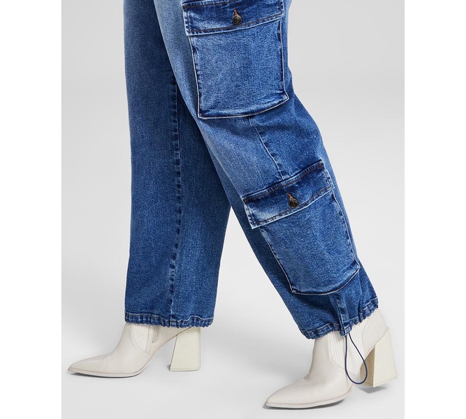 Trendy Plus Size Bungee-Cuff Cargo Jeans, Exclusively at Macy's