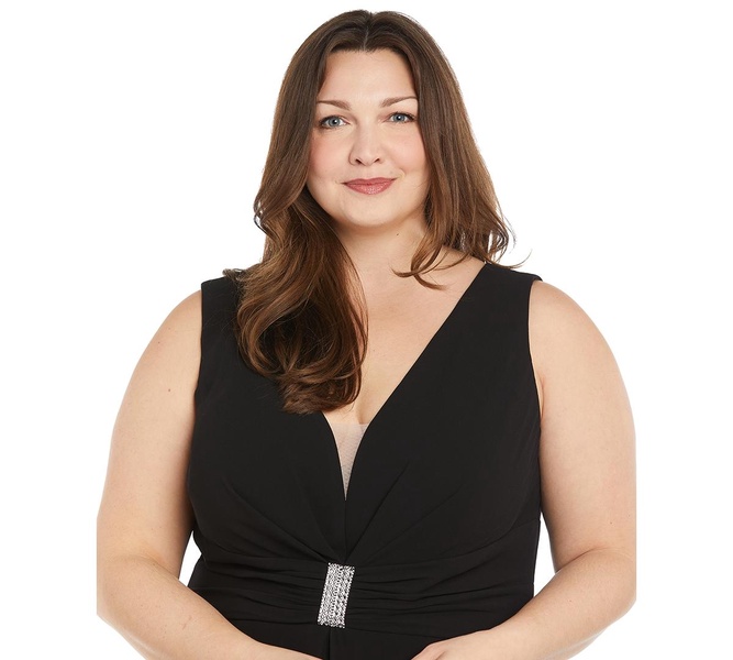Plus Size Plunge-Neck Chiffon Jumpsuit