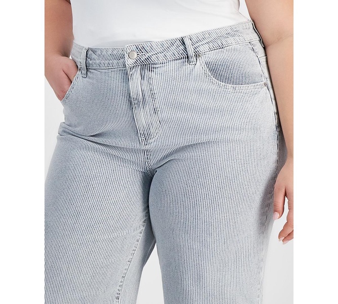 Trendy Plus Size Striped Cuffed Jeans, Exclusively at Macy's