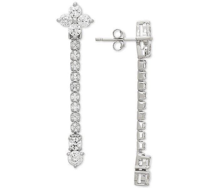Cubic Zirconia Linear Drop Earrings in Sterling Silver