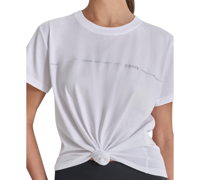 Women's Rhinestone Stripe Knot T-Shirt 