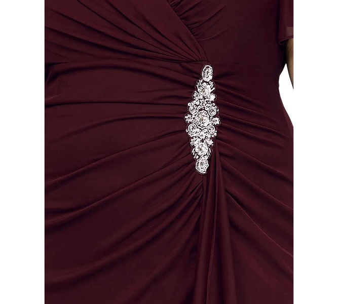 Plus Size Flutter-Sleeve Embellished-Trim Gown 